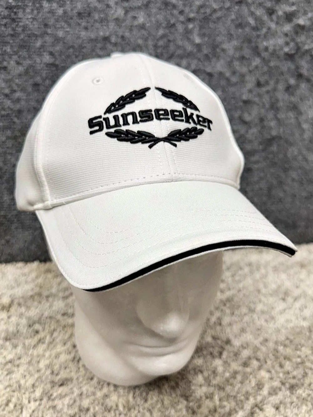 Sunseeker hat cap white adjustable strapback boating yacht fishing embroidered